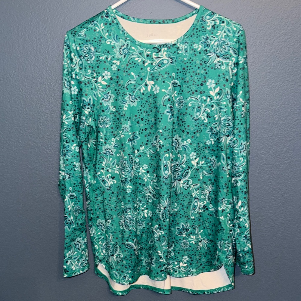 J.Jill Size M Women's Teal Floral Long-Sleeve Top